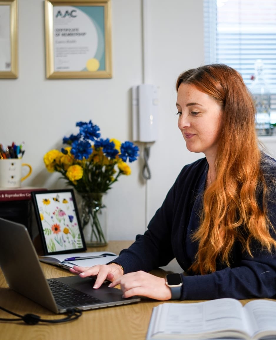 Laura the Acupuncturist in her acupuncture clinic in Boldmere, Sutton Coldfield